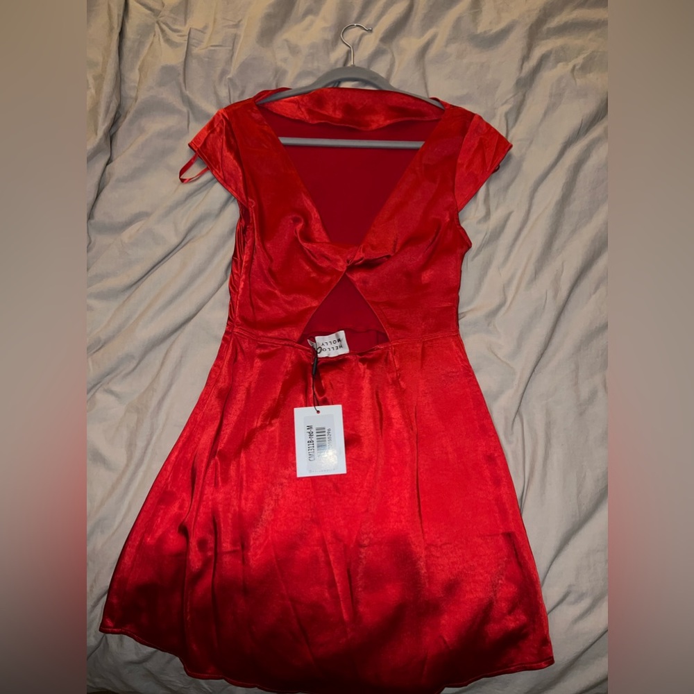 Red silky cocktail dress